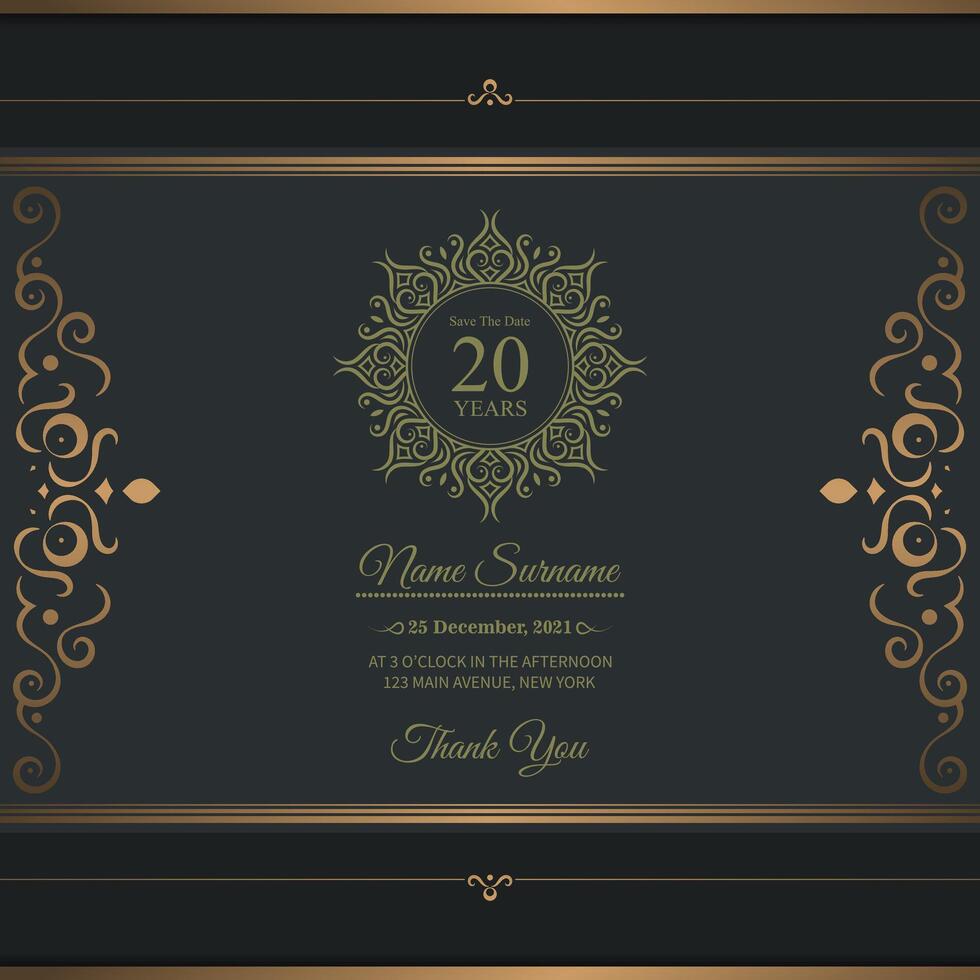 elegant dark gold birthday invitation template vector
