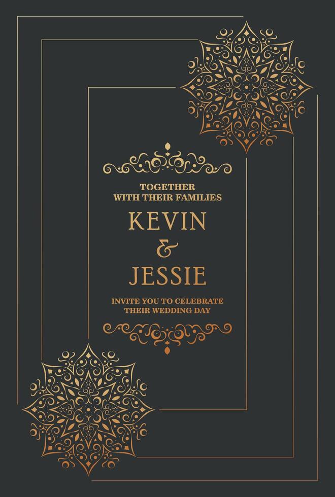 Luxury dark gold mandala wedding invitation card template design vector