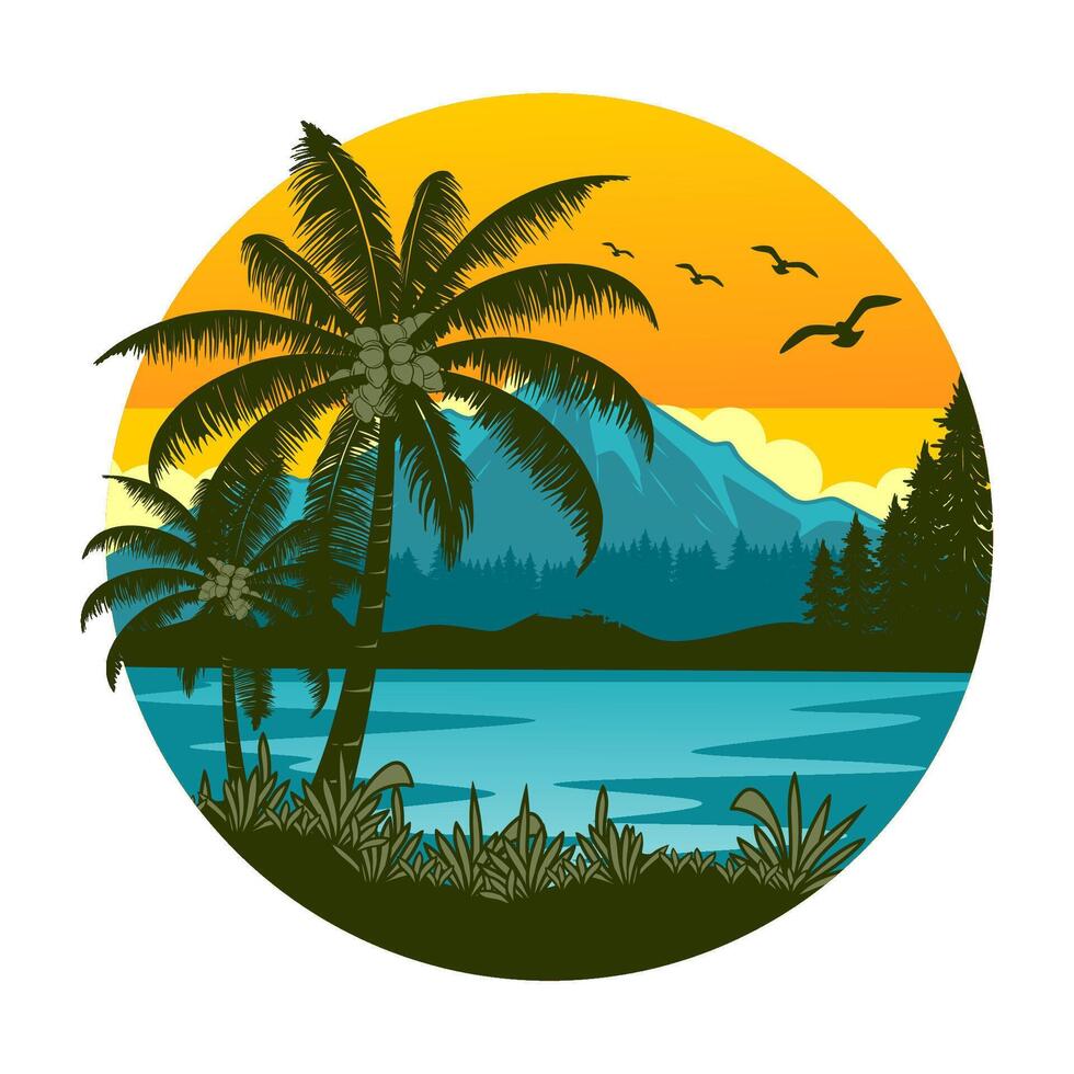Mountain logo. mountain lake and palm tree theme for nature lovers vector