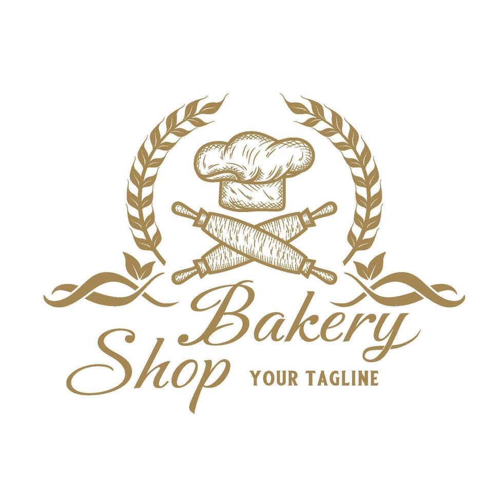 vintage bakery logo design. quinoa, chef's hat and bread, perfect for bakery, label or bread making production. vector