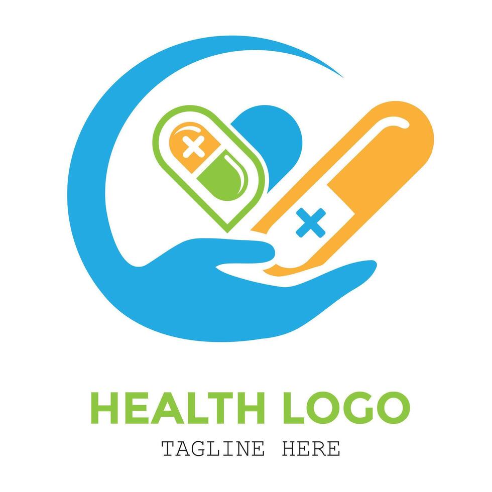 Medical care medicine with hand healthy enjoyable modern logo design vector