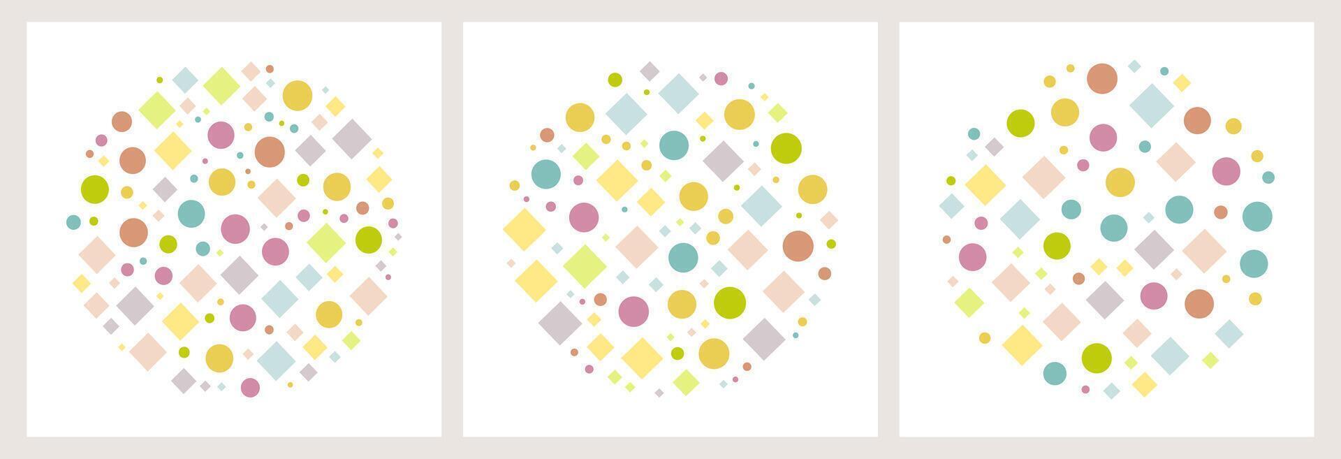 Memphis design set. Geometric elements like Circles, Squares, and Diamonds, arranged random on white Background, creating playful Geometric Pattern vector