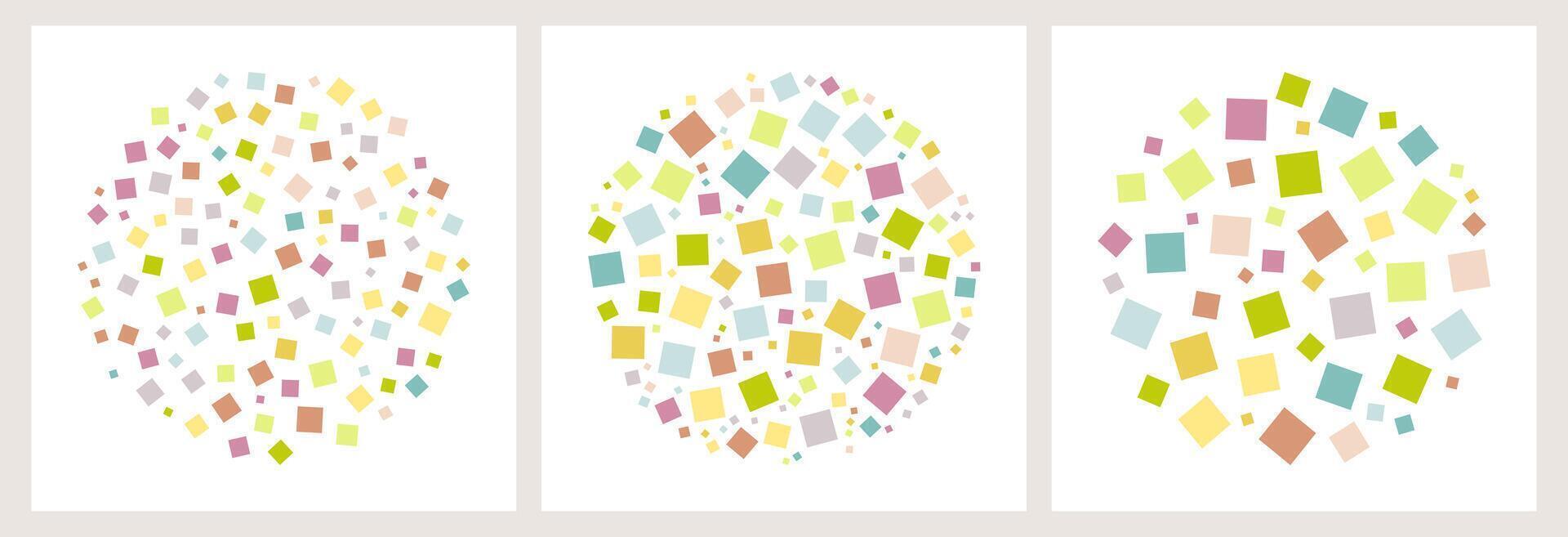 Memphis design. Abstract set with various Geometric elements like Circle, Square, and Diamonds in different colors and sizes. Collection of Trendy shapes for background vector