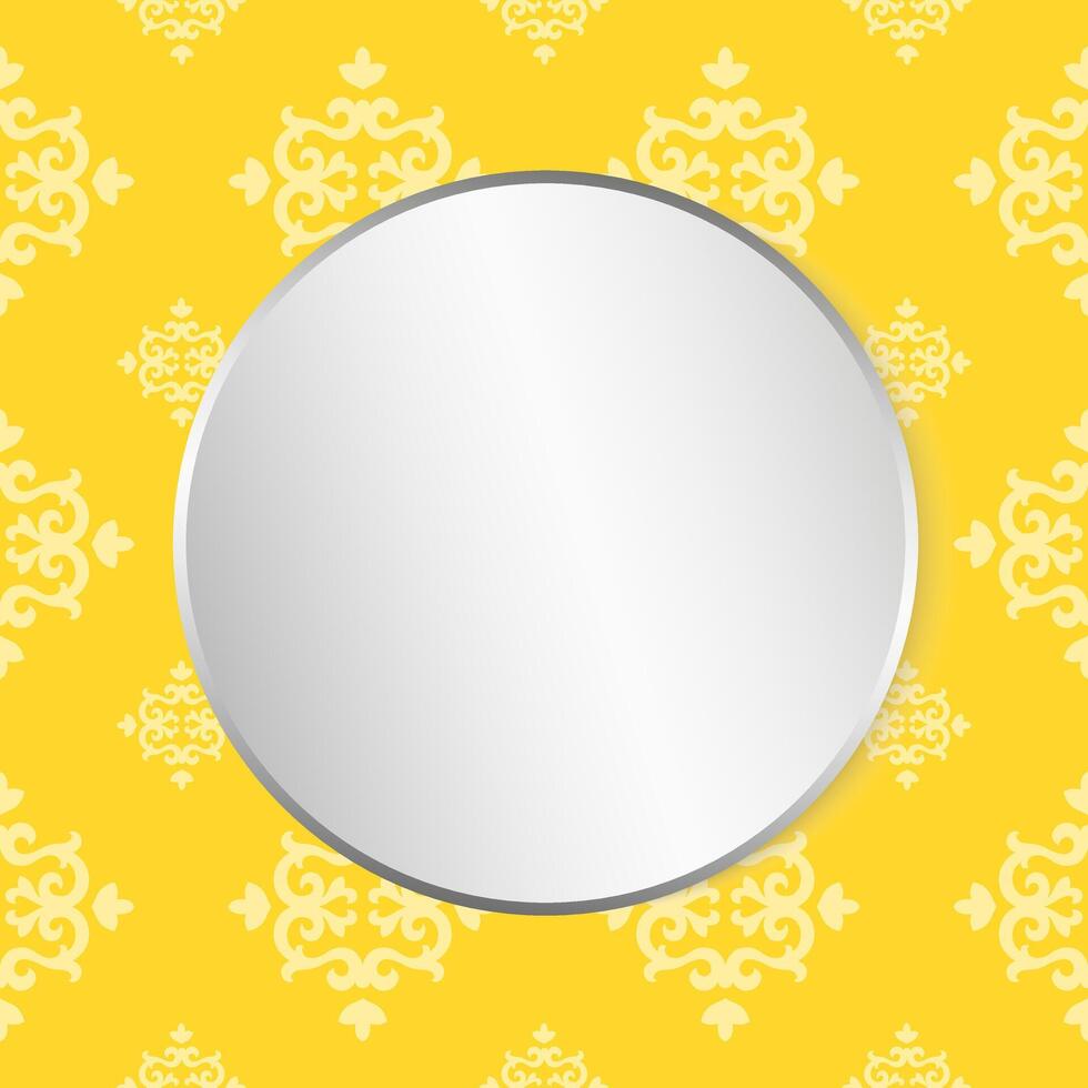 Mirror with silver frame on yellow floral background vector