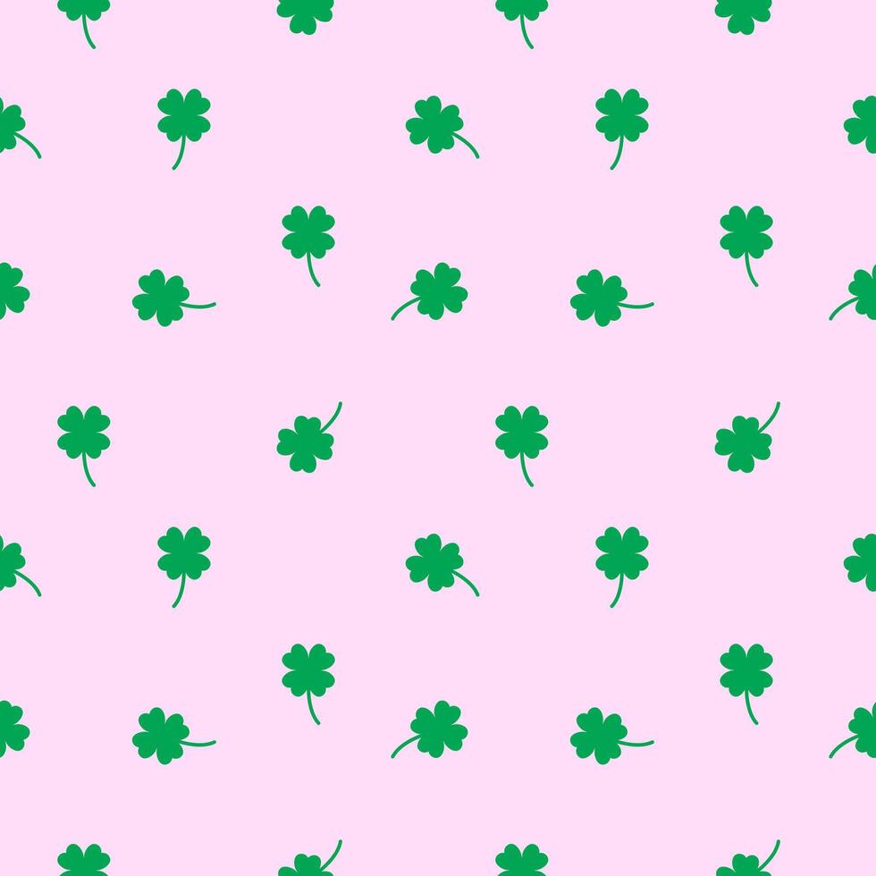 Lucky Four leaf green clovers seamless pattern, background texture vector