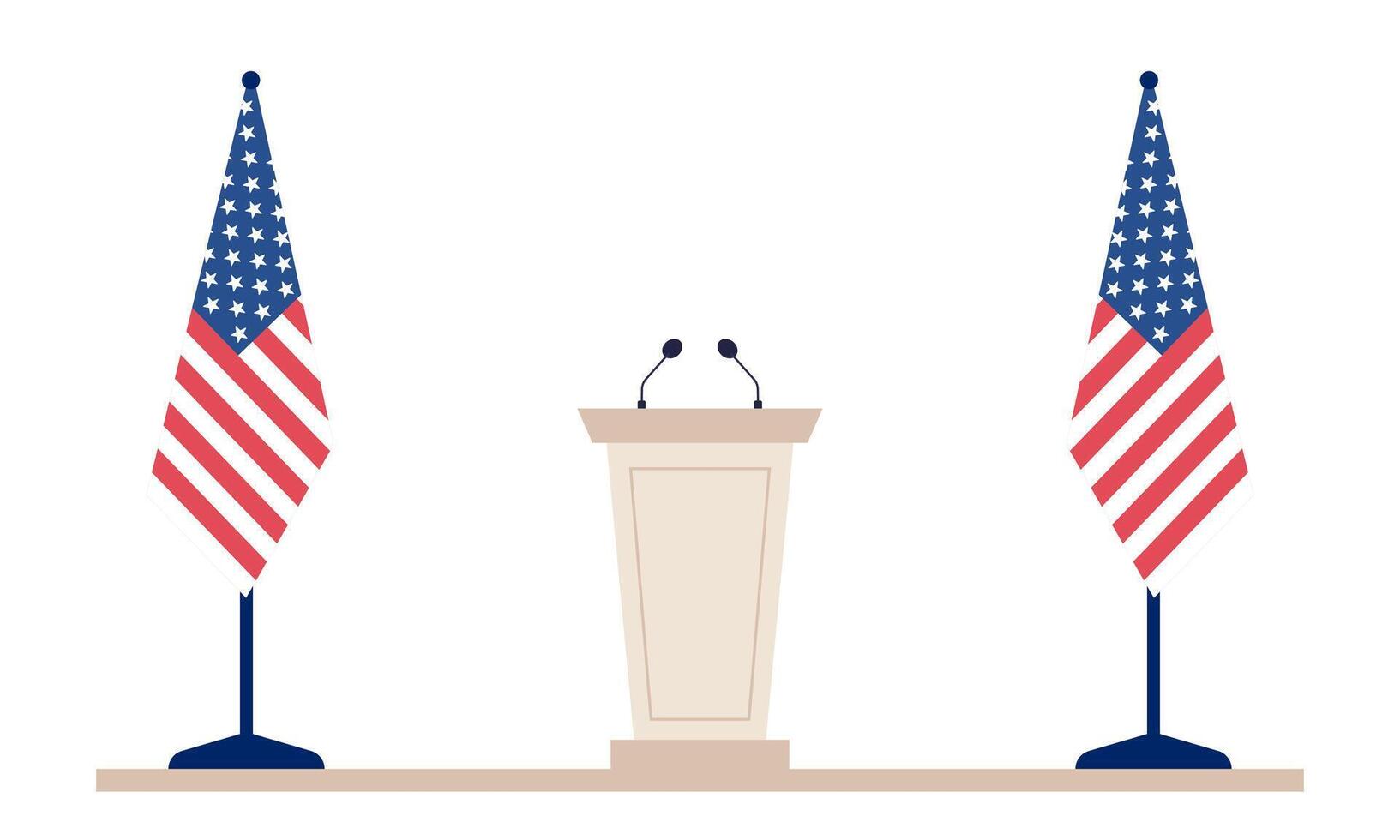 Tribune or podium for political talks and speeches with US flags. illustration. vector