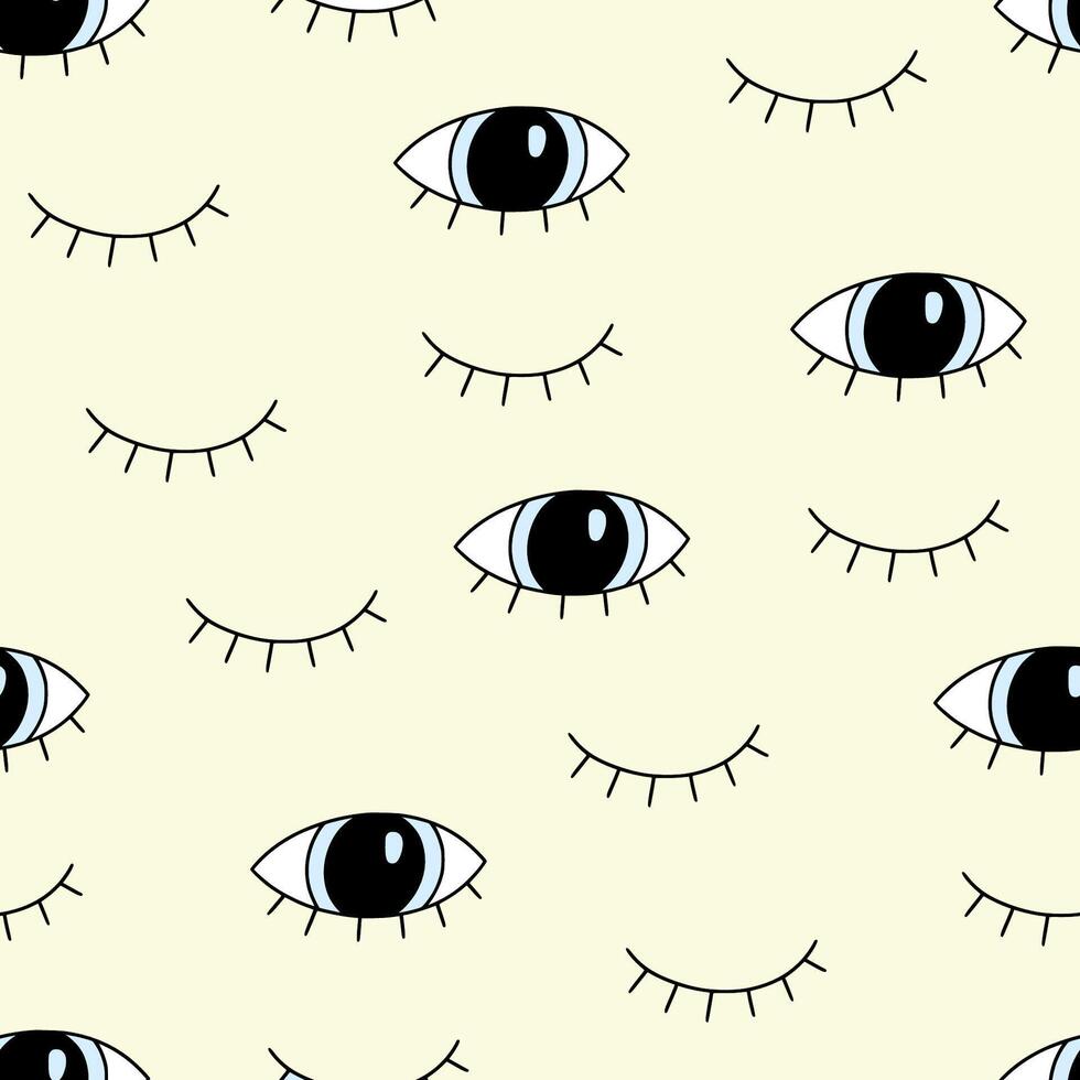Eye doodle seamless pattern. Hand drawn doodle sketch simple background. Open, wink eyes minimal seamless pattern. Abstract pop beauty background. vector