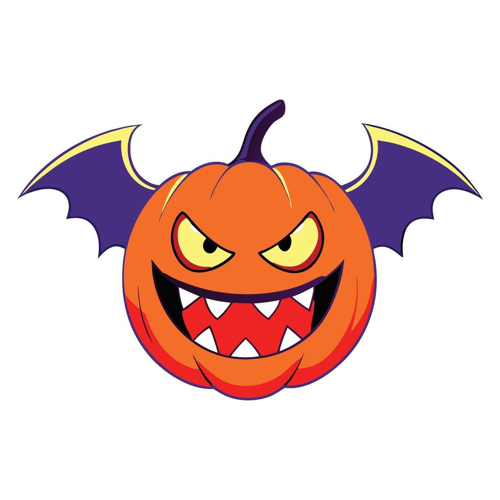 A Red Yellow Pumpkin with bat wings vector
