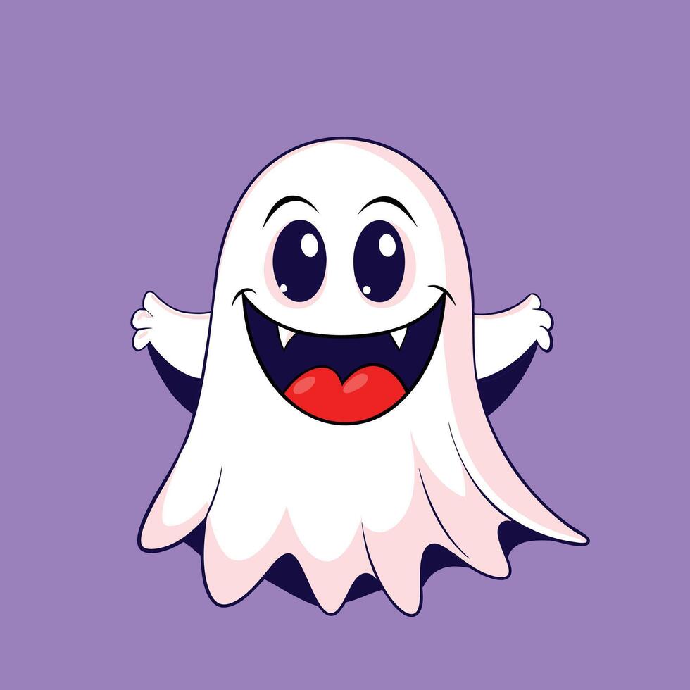 A funny White ghost with smiling face. says boo vector