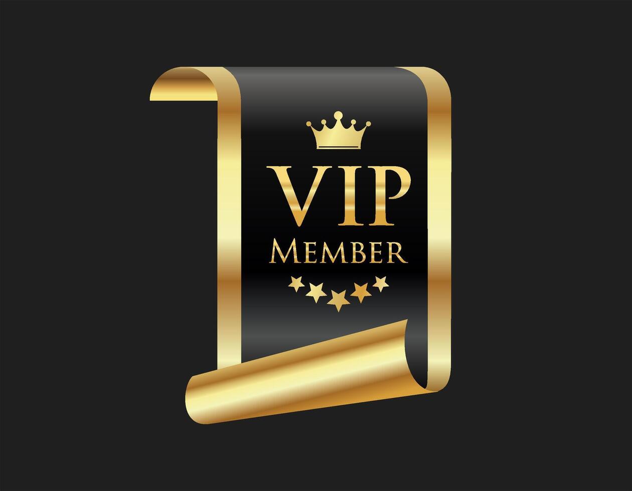 VIP member emblem black and gold isolated on black background vector