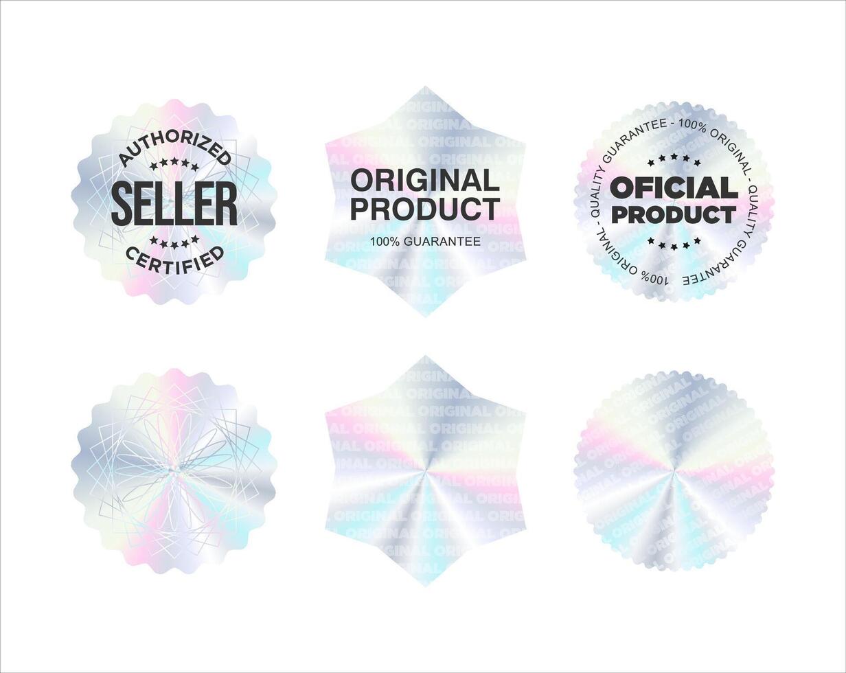 Hologram sticker or label with holographic texture premium quality vector