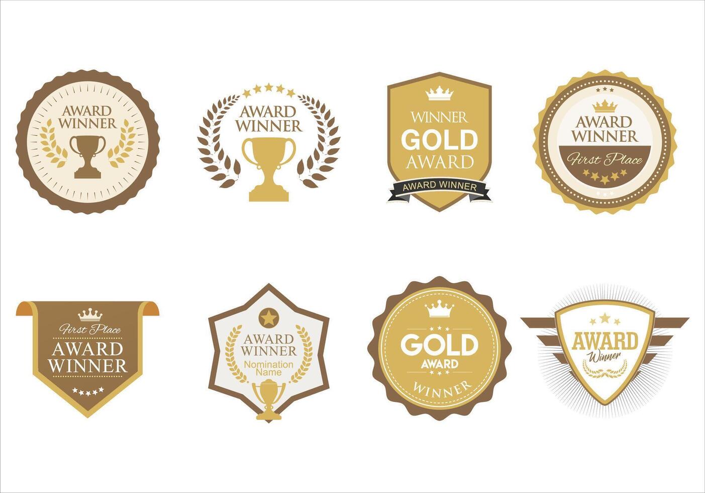 Collection of award retro badges and labels first place winner badges vector