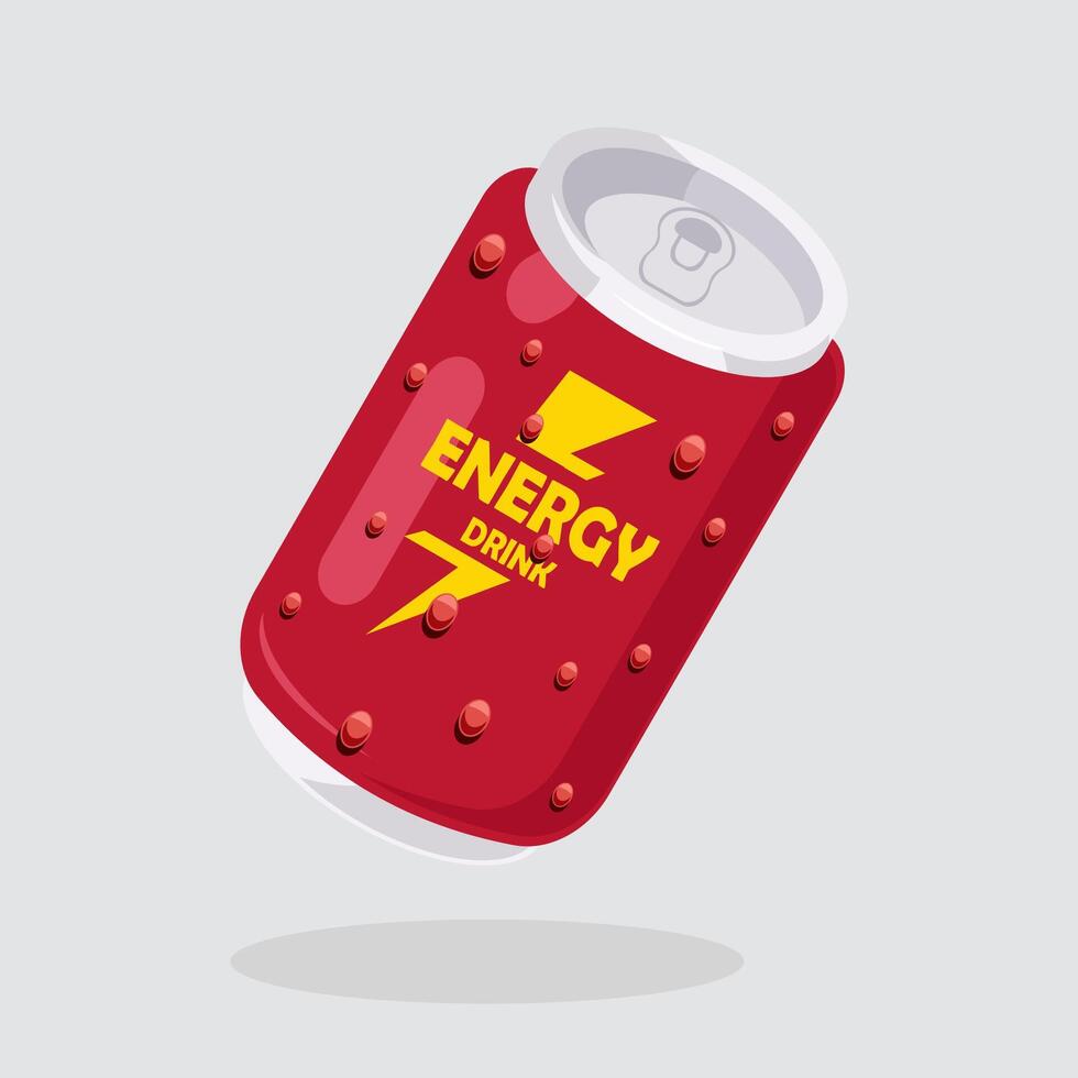 Flat illustration Red Energy Drink Can with Yellow Lightning Bolt logo vector