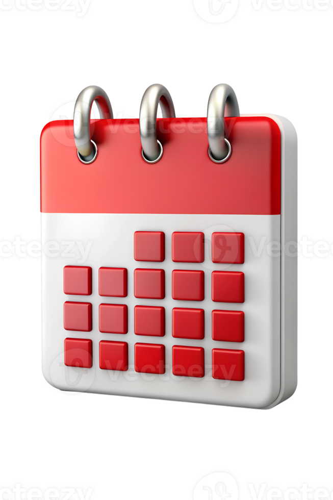 Calendar with red squares for important dates png