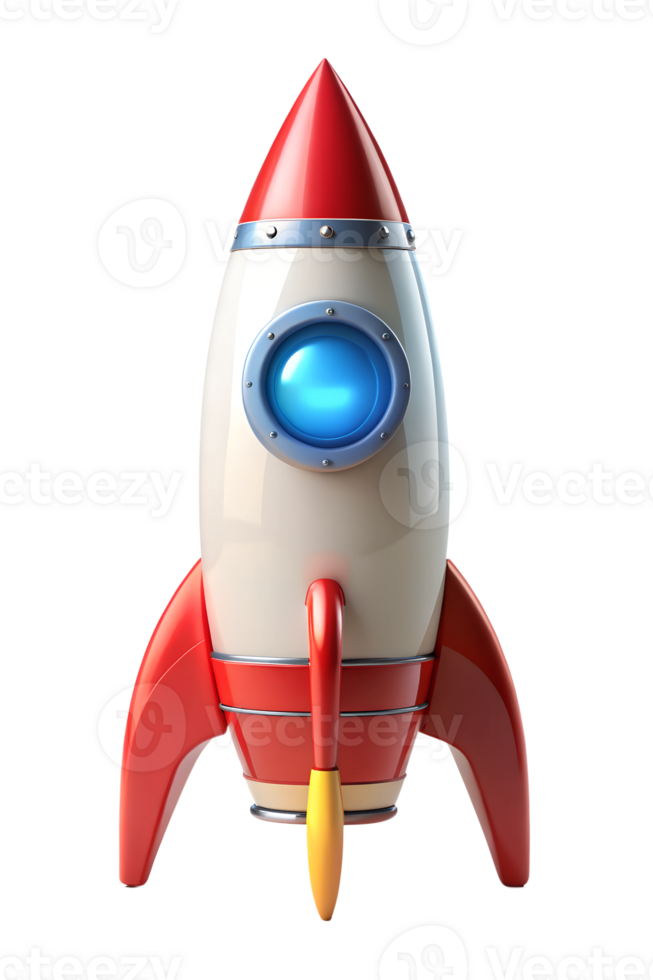 Colorful toy rocket with a glowing blue light png