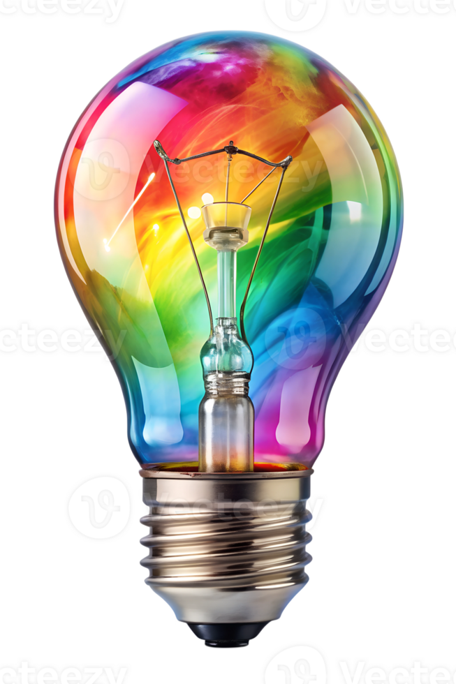 Colorful light bulb with vibrant abstract design png