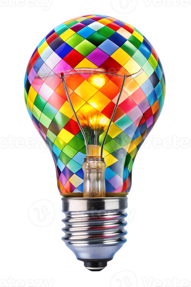 Patterned colorful light bulb on display png