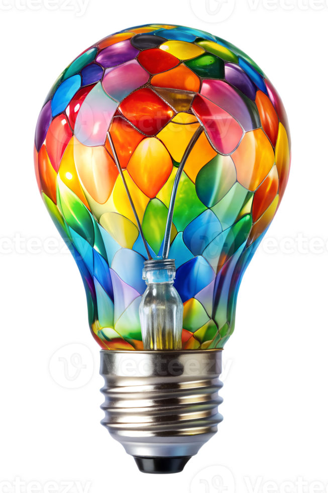 Colorful stained glass light bulb png