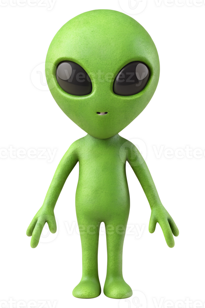 Green alien with big eyes and slim build png