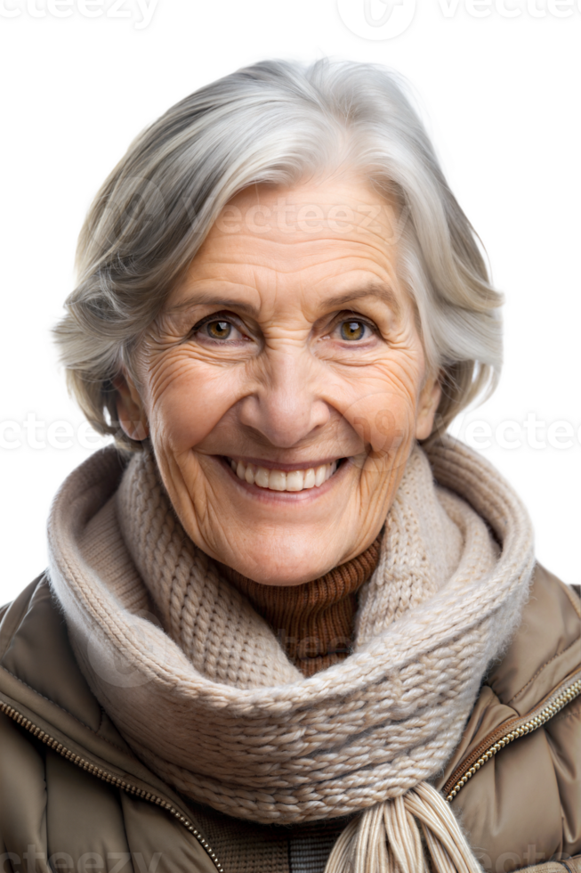 Smiling older woman in a cozy outdoor spot png