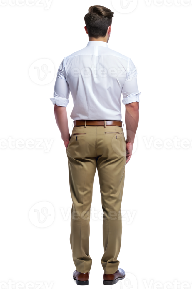 Back view of a man in formal attire standing still png