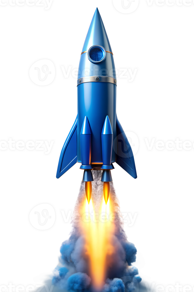 Blue rocket launch on white background png