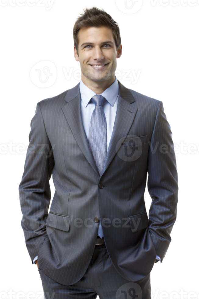 Man in suit poses on white background png