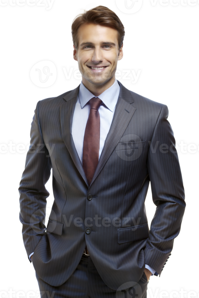 Confident man in a formal suit standing indoors png