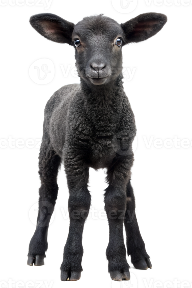A playful black lamb standing on white background png