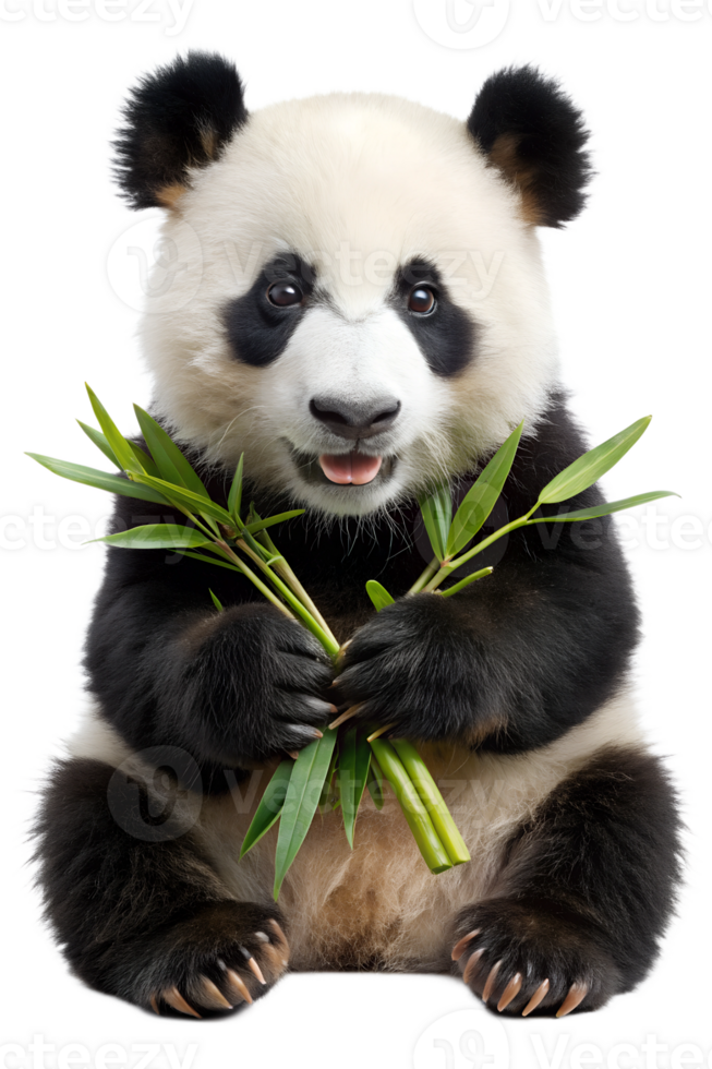 Cute panda cub sitting and enjoying bamboo snacks png