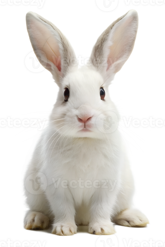A close up of a white rabbit with upright ears png