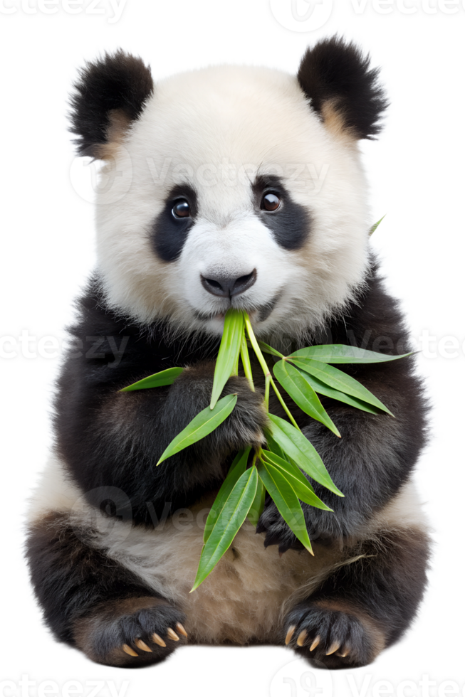 Panda cub munching bamboo in nature png