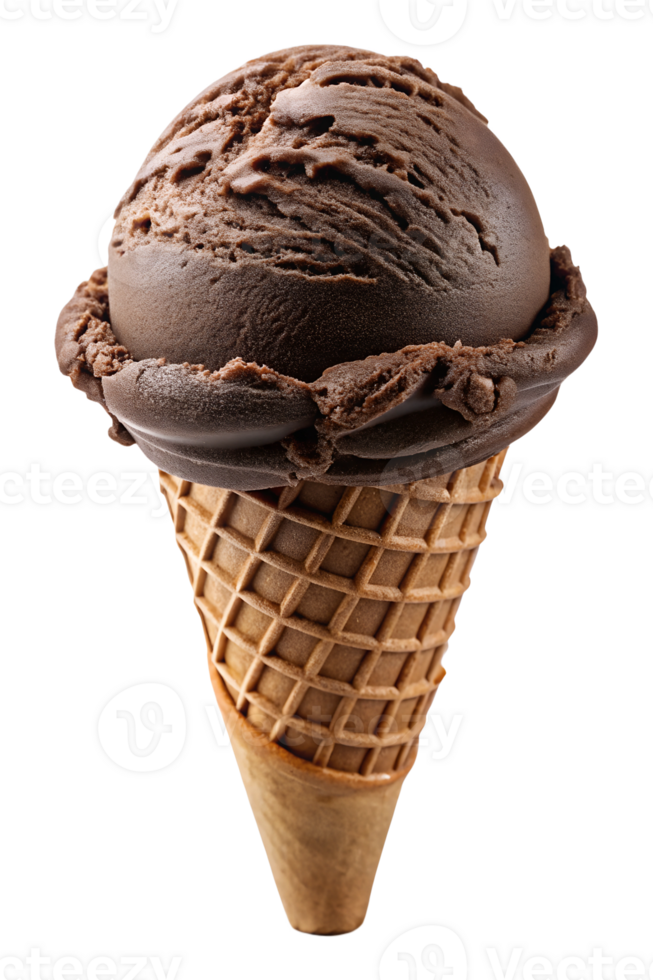 Delicious chocolate ice cream scoop in a cone png