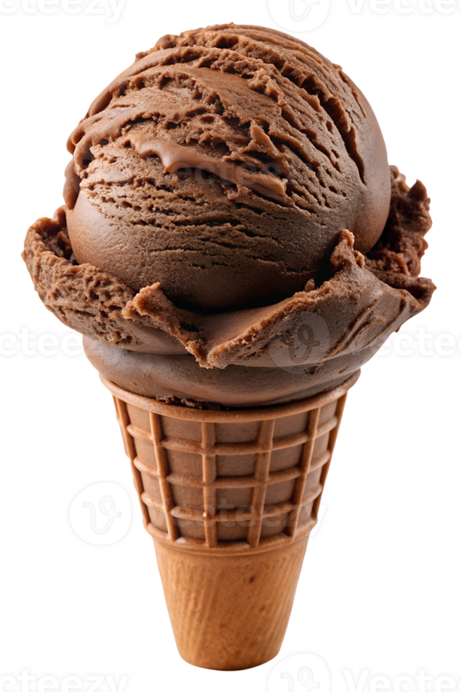Creamy chocolate ice cream in a crisp cone png
