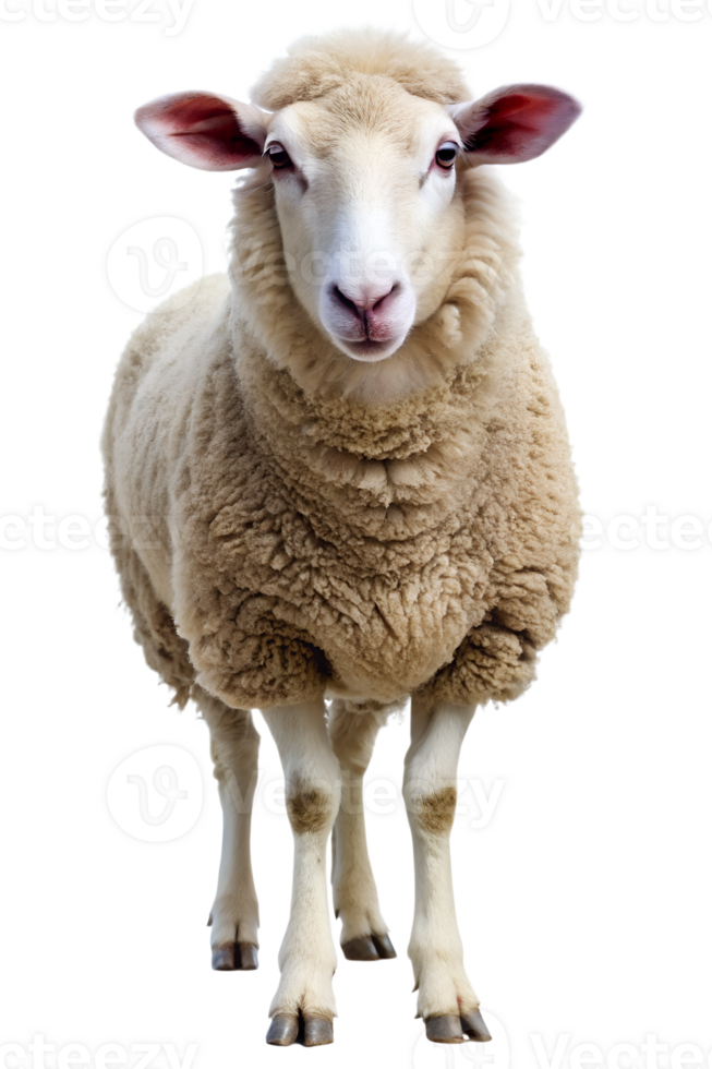 A fluffy sheep standing against a white background png