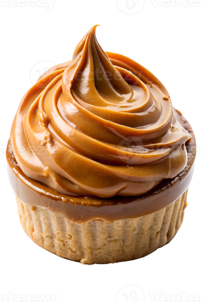 Delicious caramel cupcake with creamy frosting png