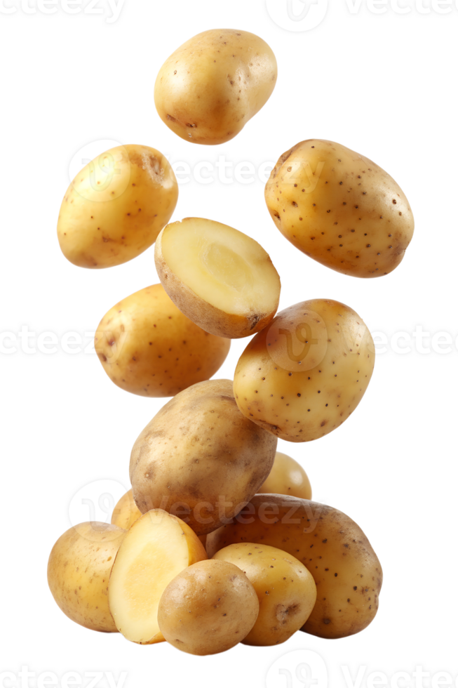 Freshly harvested potatoes floating in air png