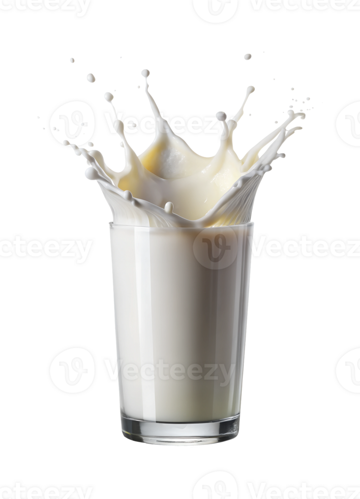 Milk splashes from a glass on white png