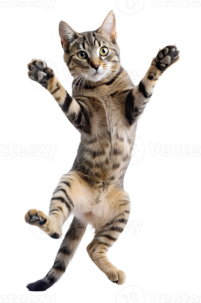 Playful tabby cat on white background png