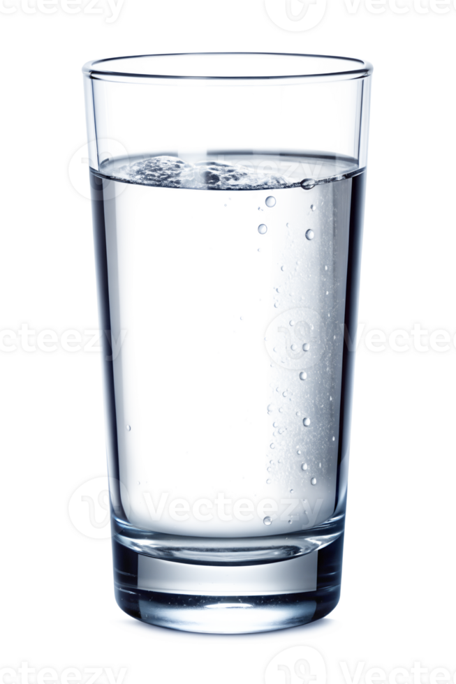 Clear glass filled with sparkling water on table png
