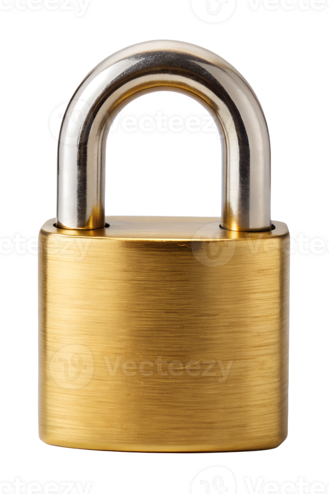 A shiny brass padlock on a white background png