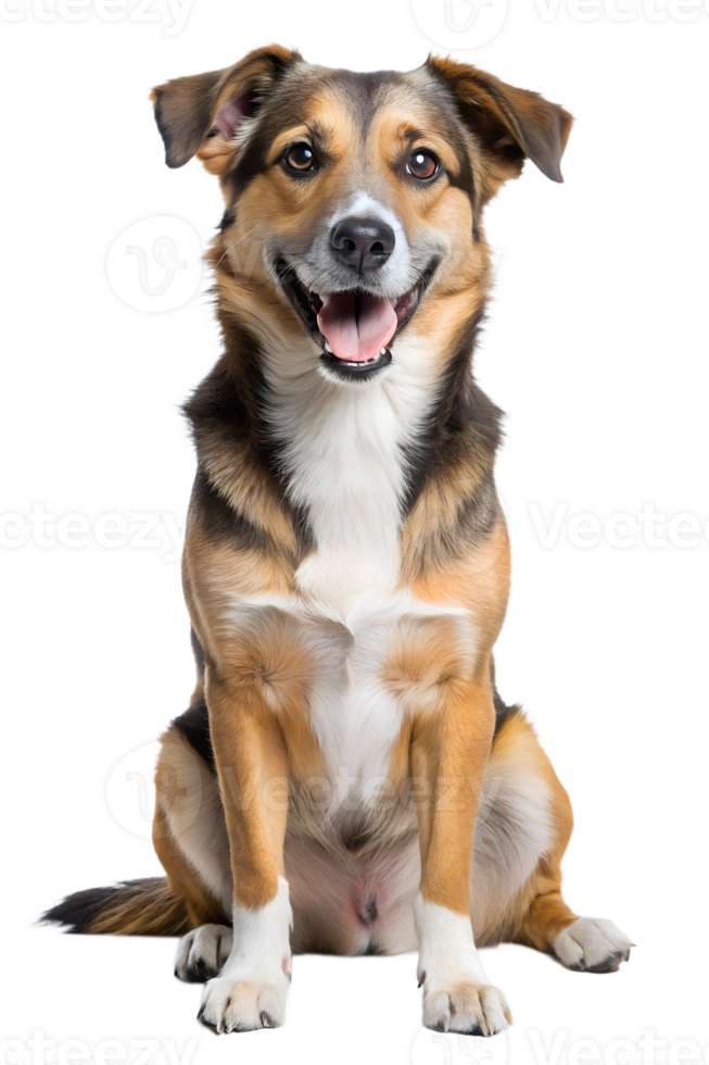 Happy dog sitting indoors with a joyful expression png