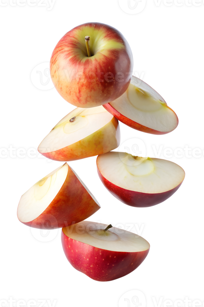 Red apple slices on white background png