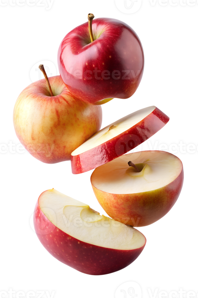 Red apple slices on white background png