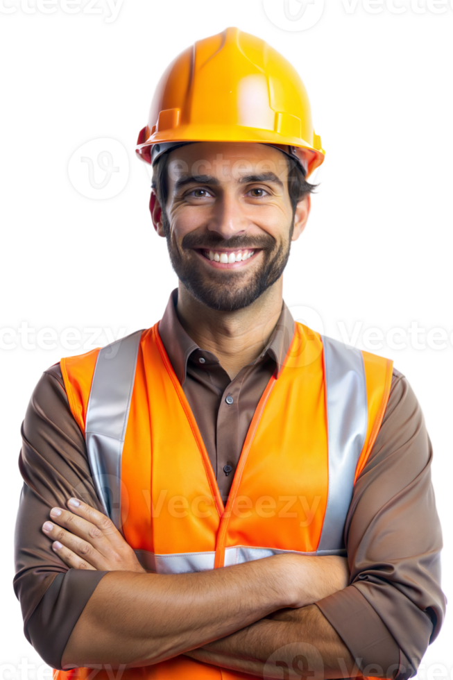 Smiling construction worker in safety gear png