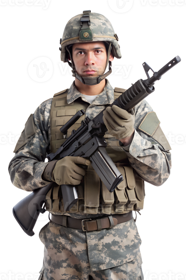Soldier in camouflage uniform holding a rifle png