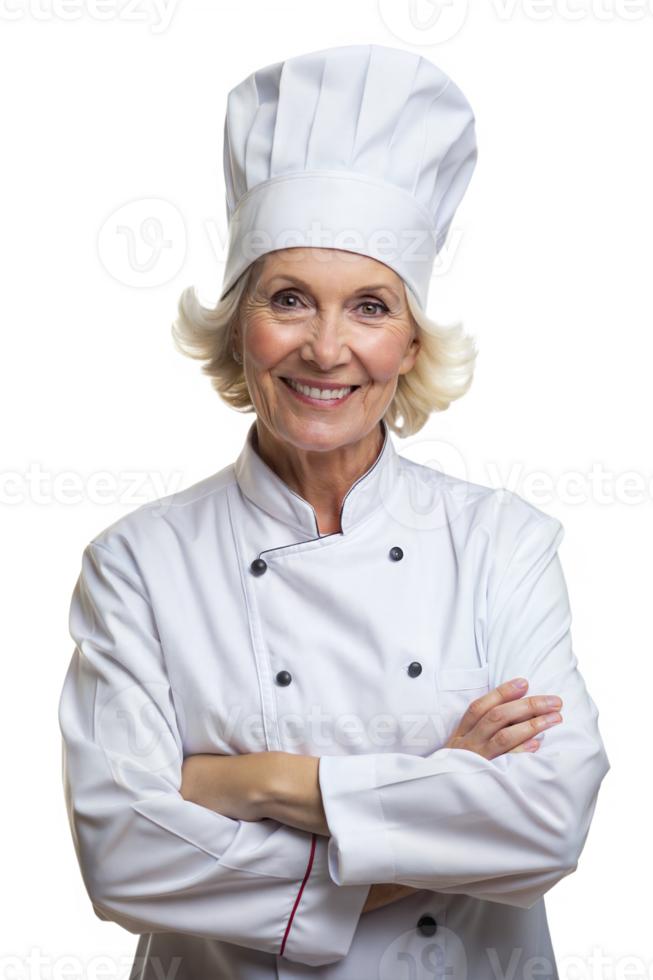Joyful elderly chef in white uniform png