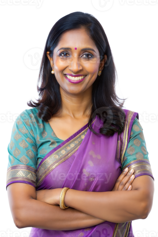 Confident woman in traditional attire poses warmly png