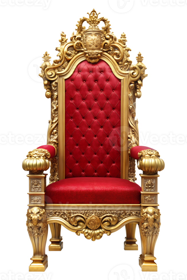 Elegant red upholstered gold throne png