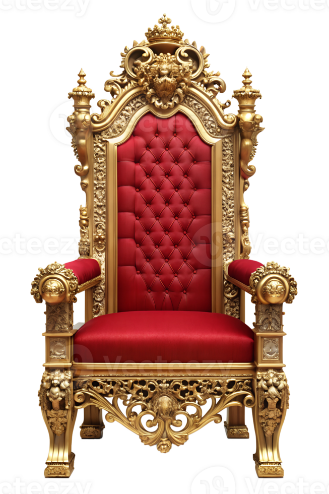 Ornate red and gold throne in luxurious design png